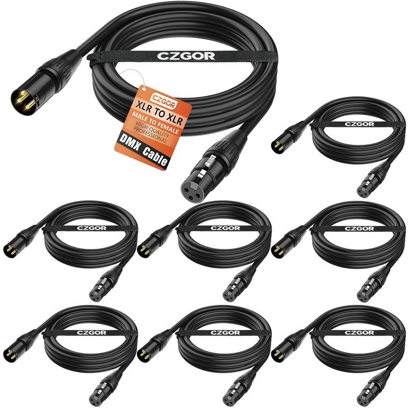 Czgor DMX Cable 10ft 8 Pack, Flexible 3 Pin Gold-Plated XLR Male to Female Cables Wire for Stage Lighting Signal XLR Connection Compatible with Microphone, Stage Light, Par Lights Input & Output - Image 1